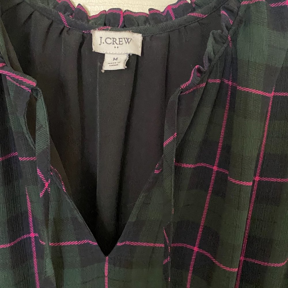 JCrew Tie Neck Green Check - Picture 5 of 5